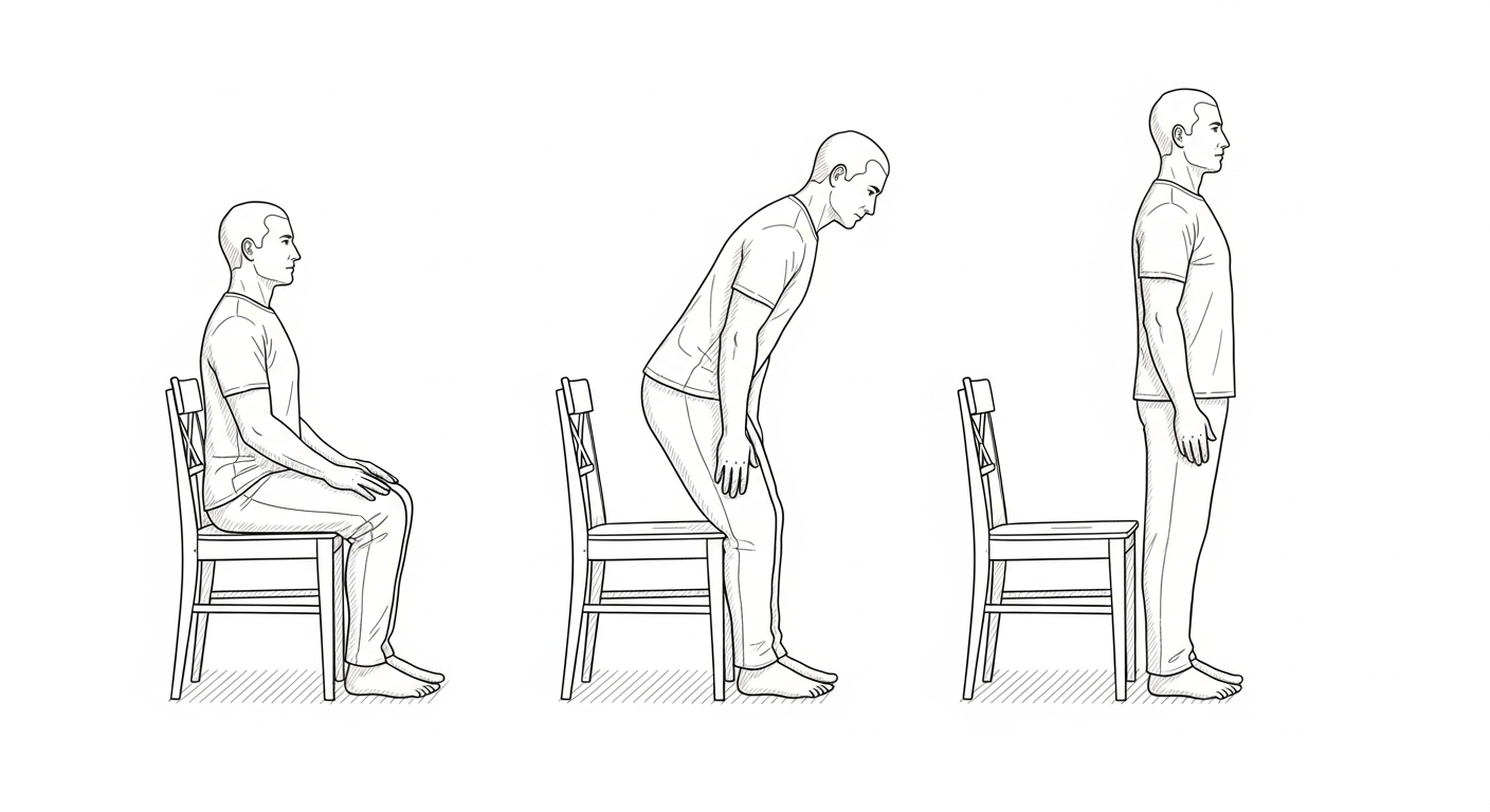 Sit-to-stand and lower body exercise illustration for stroke recovery