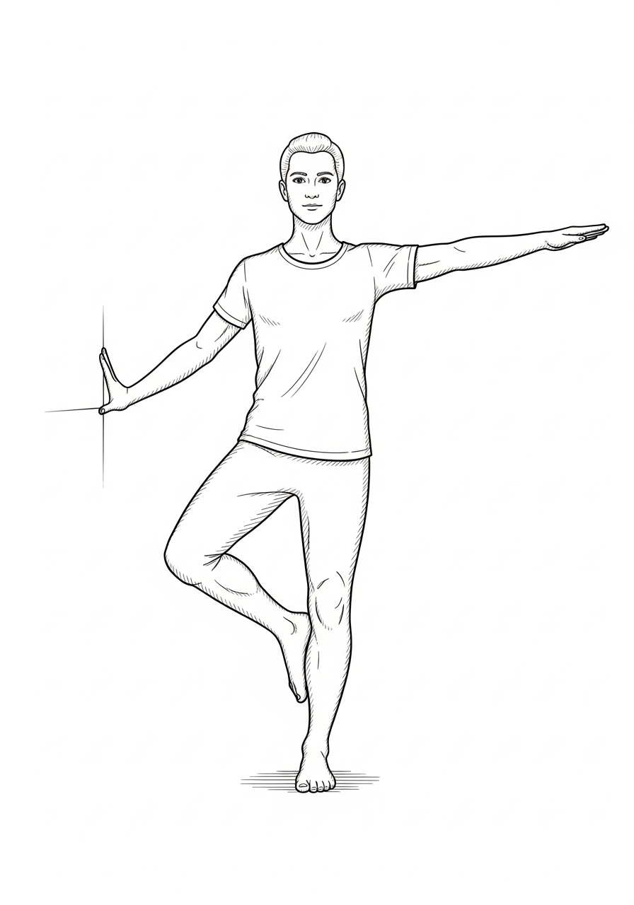 Single leg balance training illustration for stroke survivors — building proprioception and fall prevention